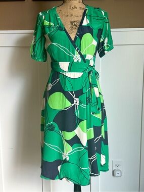 Banana Republic 100% Silk Green Floral Wrap Capsule Maximalist Wedding Midi 0